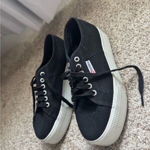 Superga Classic Black Lace-Up Sneakers